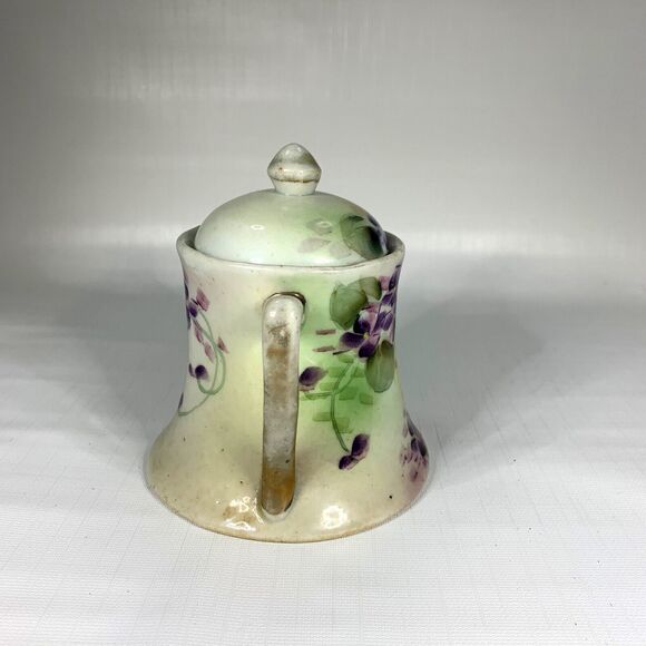 Hand Painted Vtg Nippon Sugar Bowl Purple Violet Victorian Antique Cottaecore - Picture 2 of 10